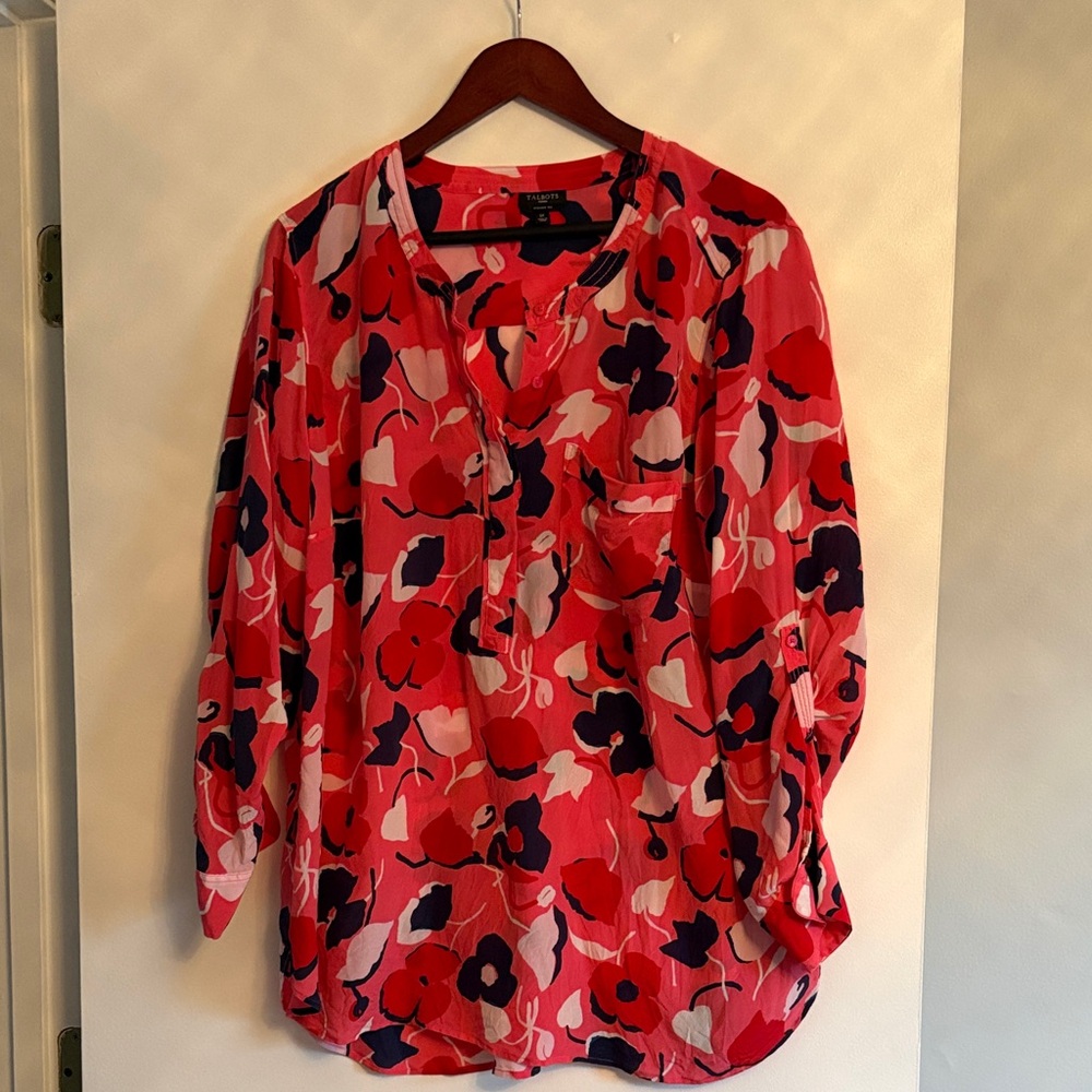 Talbots Red and Pink Floral Blouse